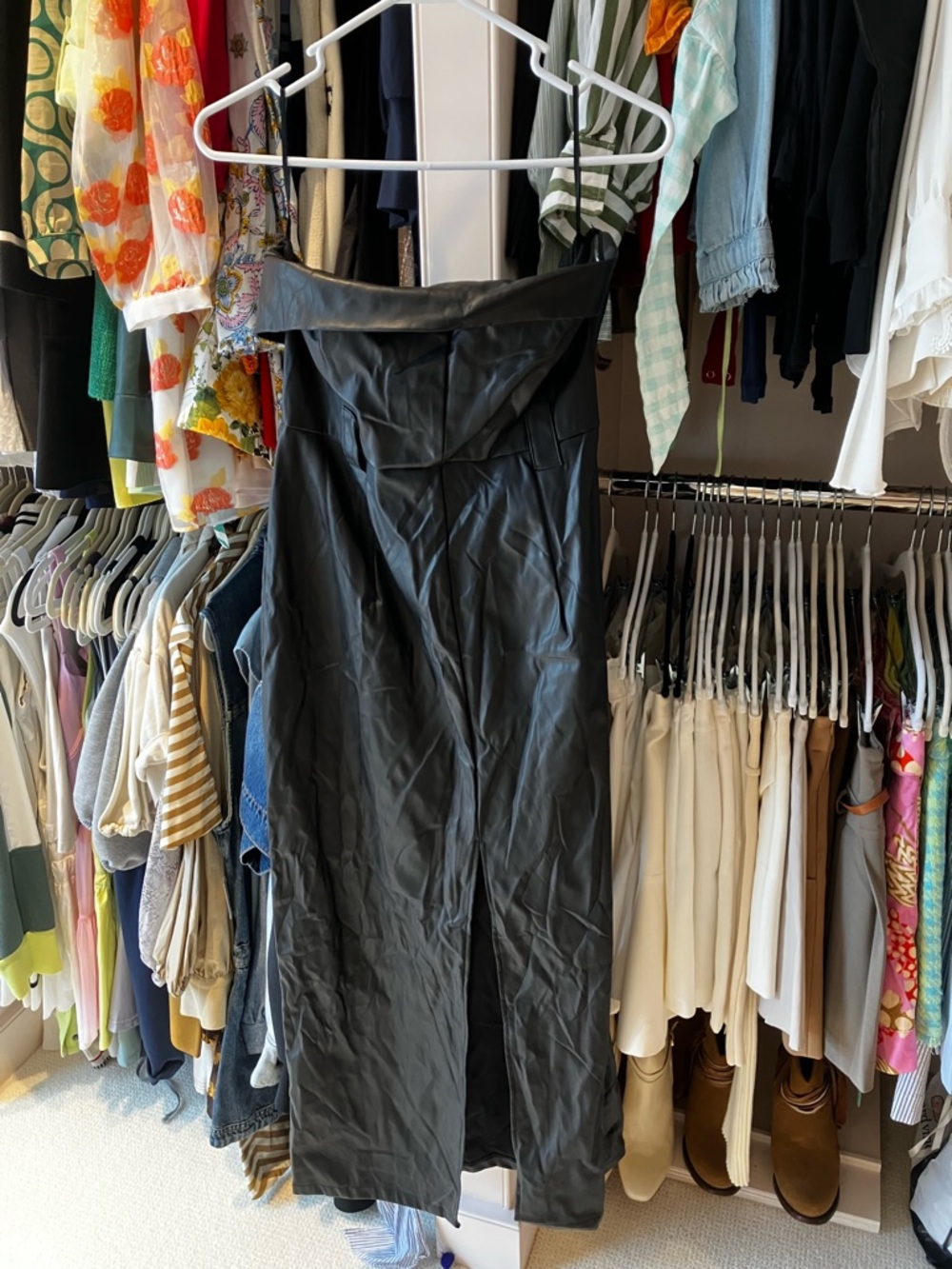 SHEIN Black Faux Leather Strapless Midi Dress